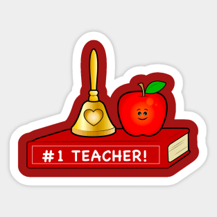 Teacher Appreciation Cute Apple and Bell with Book Sticker